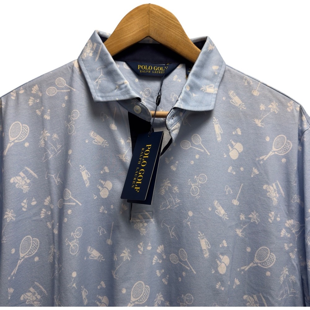 Polo Golf Ralph Lauren‎ NEW Men's Size Large Blue Tennis Rackets Bike Golf Polo